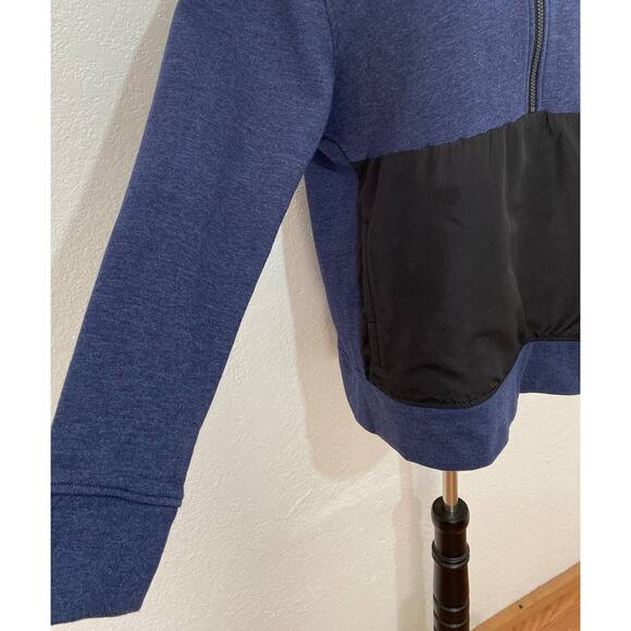 Champion Size L Black Navy Color Block Half Zip Hoodie Long Sleeve Athleisure - Picture 4 of 11